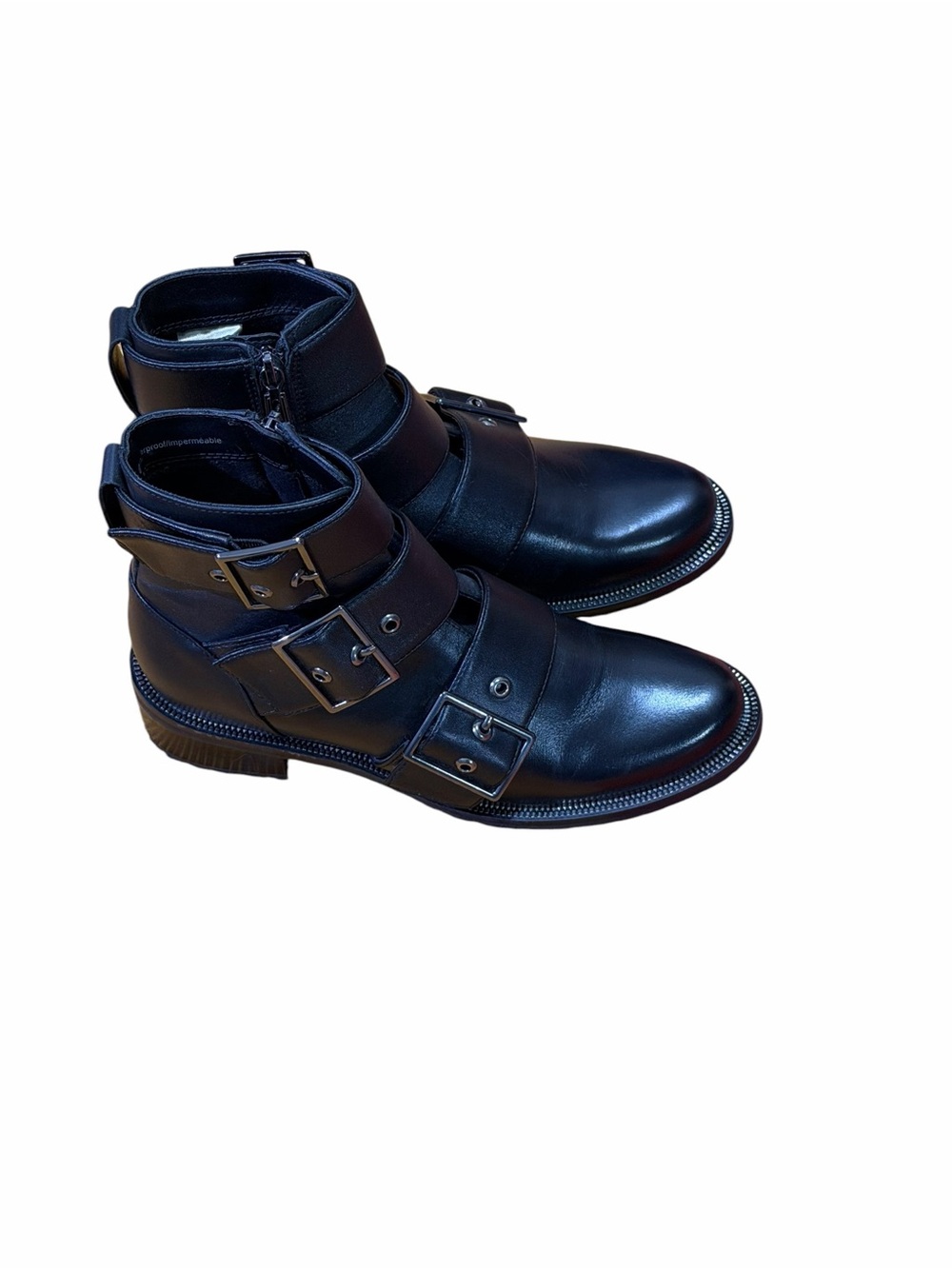 Blondo Black Leather Waterproof Moto Buckle Boots Size 6.5